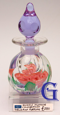 QUEEN MOTHER DEWDROP PERFUME BOTTLE, Caithness Glass paperweight